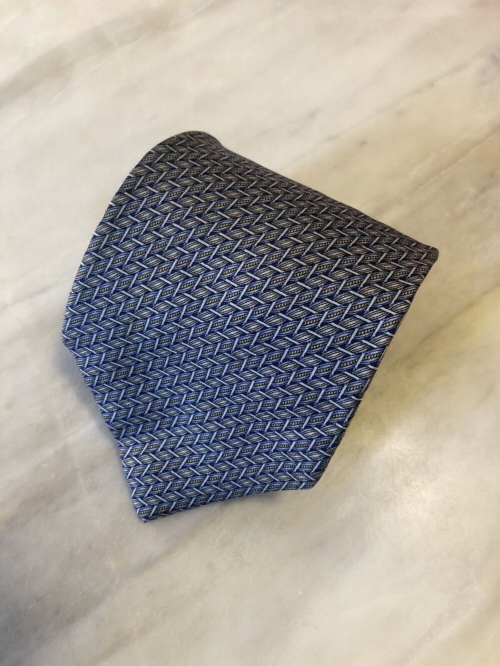 Lancel Neck Tie Mens Blue Solid Silk Bright Luxury Suit Herringbone Print
